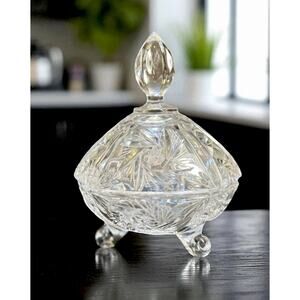 Vtg Cut Crystal Lidded and Footed Candy /trinket - pinwheel Diameter